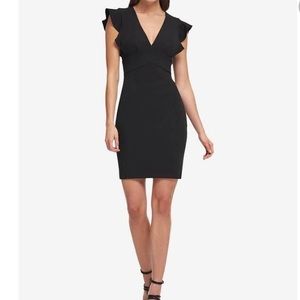 DKNY flutter/ruffle sleeve black dress - LBD - NWT